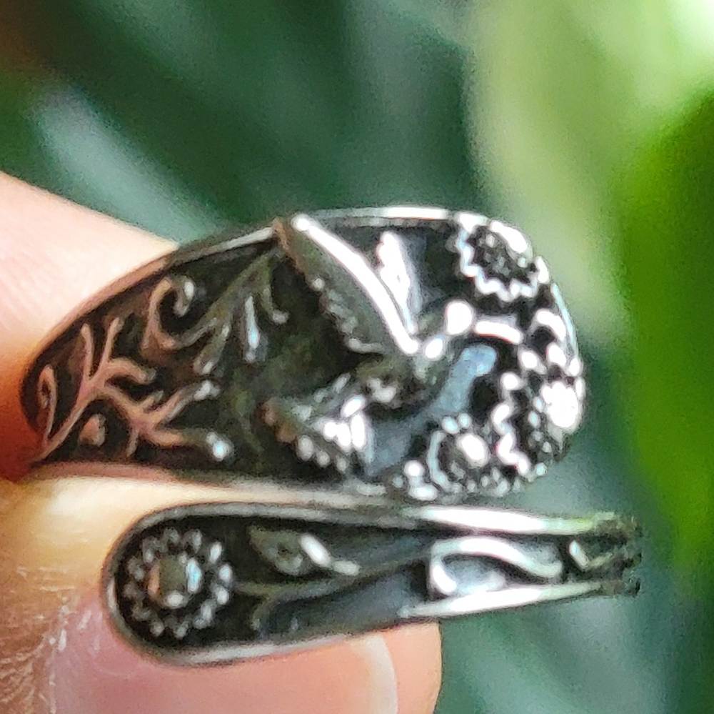 Silvertone Hummingbird Adjustable Ring - Picture 3 of 4